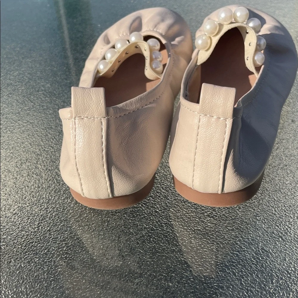 Fashion Brand Co Balletcore Cream Leather Pearl Strap Ballet Slippers EUR 31